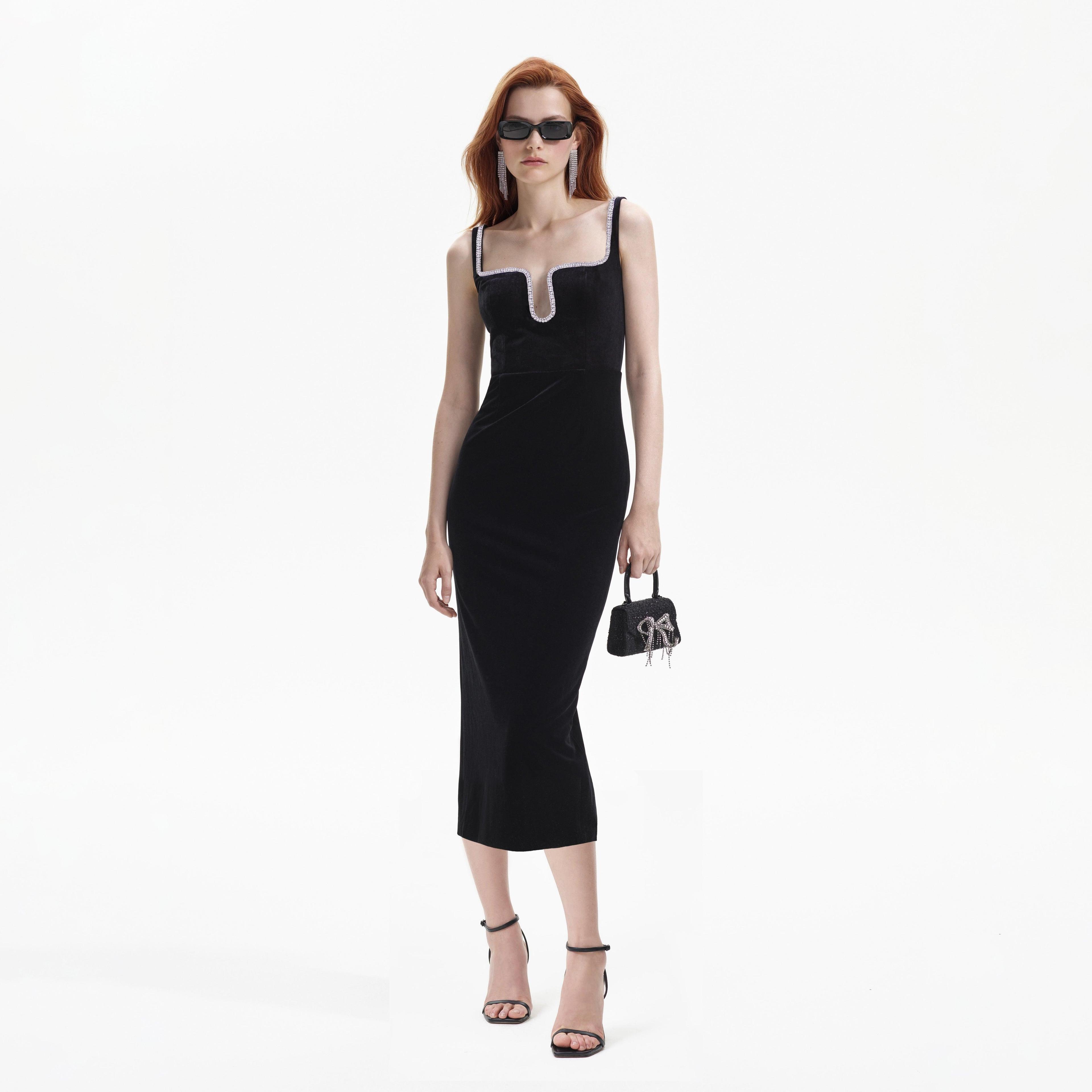 Black Velvet Midi Dress Product Image