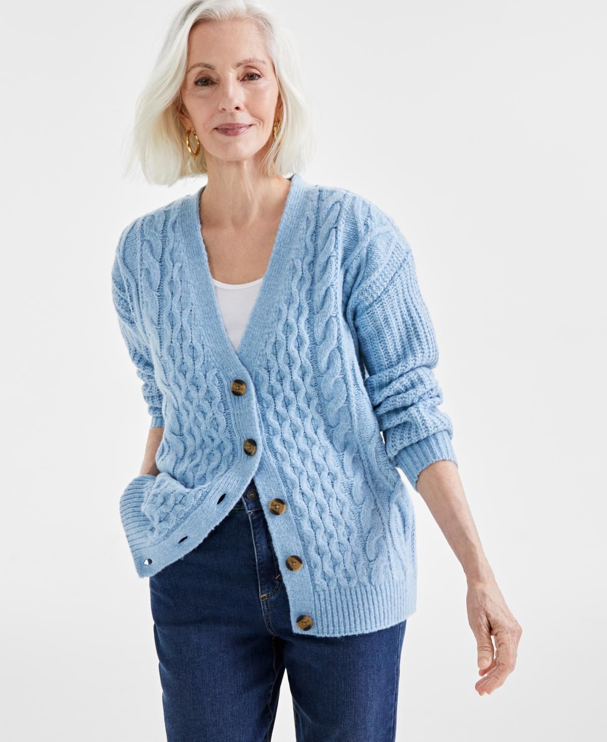 Style & Co Womens Cable-Knit Boyfriend Cardigan, Created for Macys Product Image