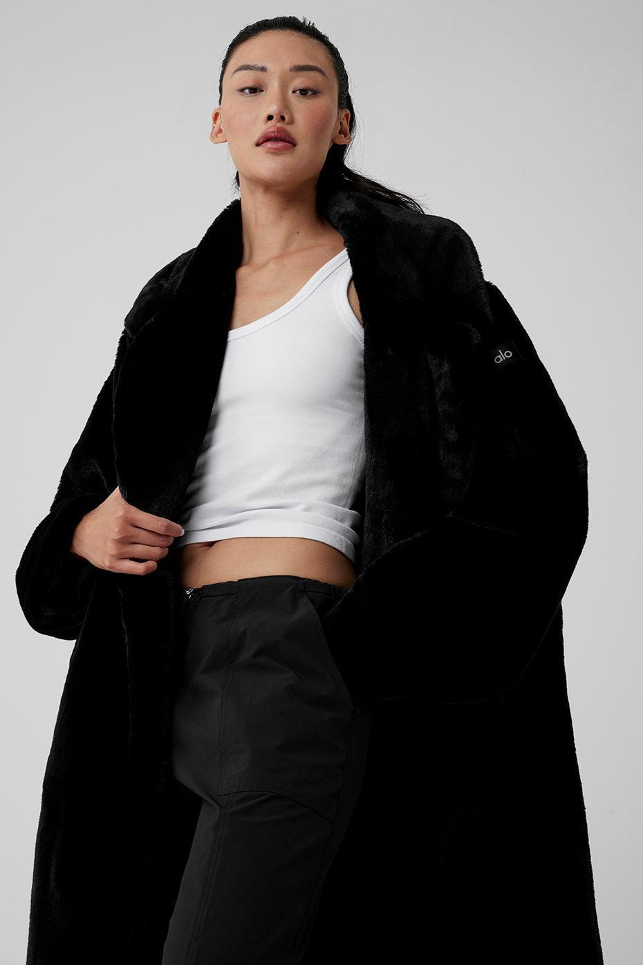 Oversized Faux Fur Trench - Black Male Product Image