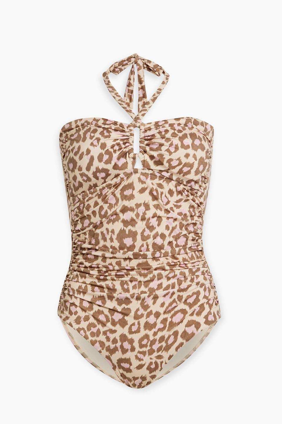 Jude Ruched Leopard-print Halterneck Swimsuit In Animal Print Product Image