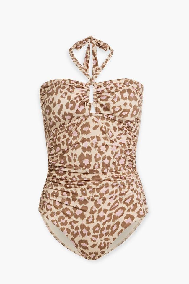 Jude Ruched Leopard-print Halterneck Swimsuit In Animal Print Product Image