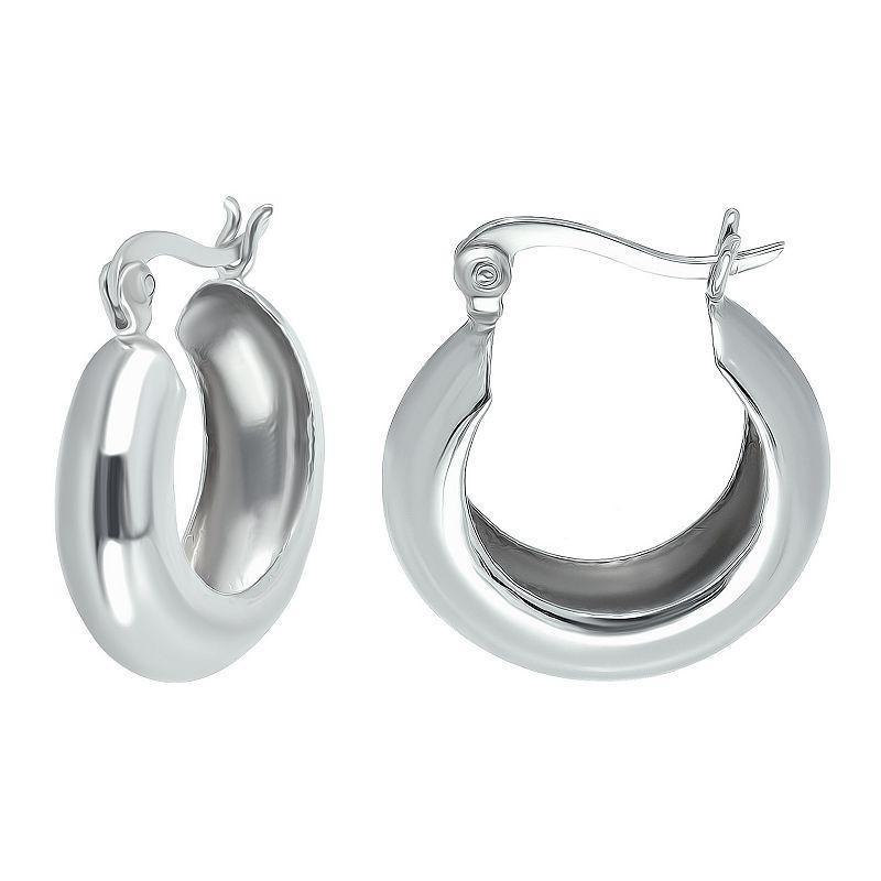 Aleure Precioso Sterling Silver 6 mm x 22 mm Dome Hoop Earrings, Womens Product Image