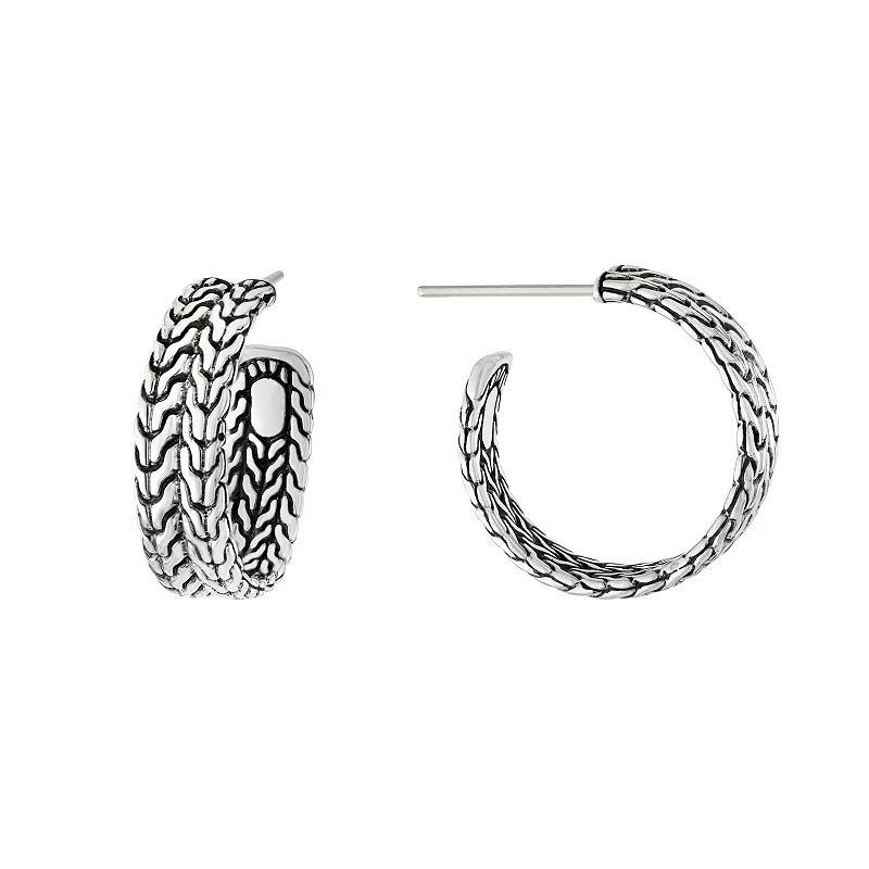 Sterling Silver Oxidized Textured C-Hoop Earrings, Womens, White Product Image