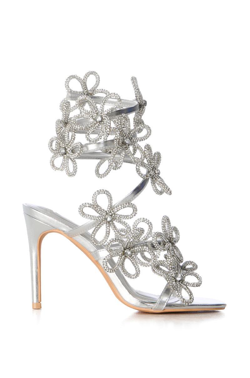 AZALEA WANG SPLENDA SILVER FLOWER EMBELLISHED COIL SANDAL Product Image