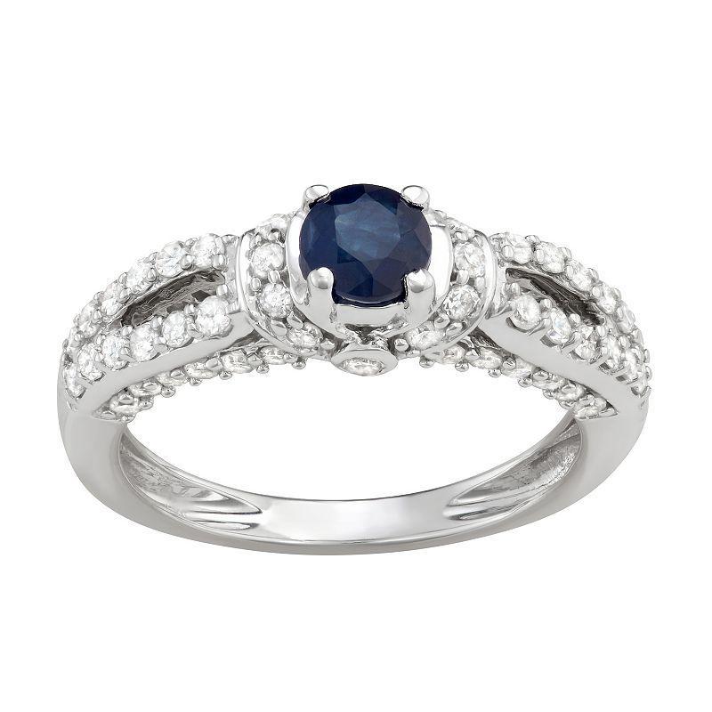 14k White Gold 5/8 Carat T.W. Diamond & Sapphire Engagement Ring, Womens, 10k Whgold Product Image