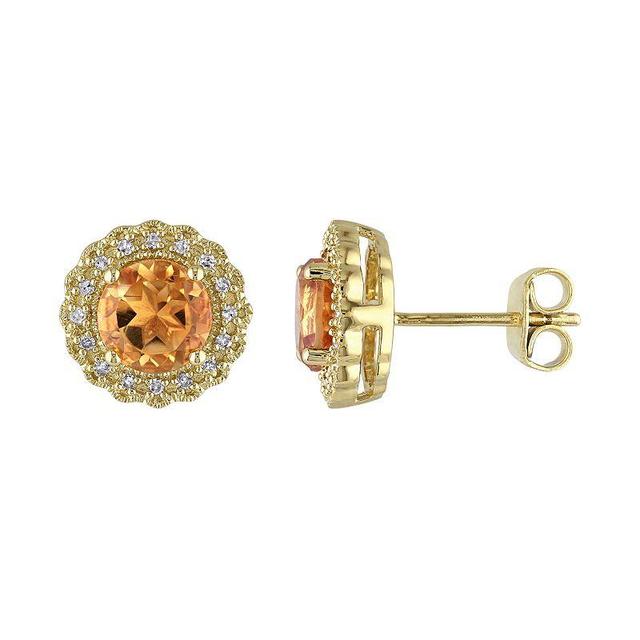 Stella Grace Sterling Silver Citrine & 1/10 Carat T.W. Diamond Halo Earrings, Womens, Yellow Product Image