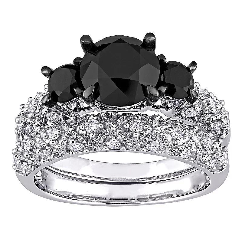 Stella Grace 10k White Gold 3 Carat T.W. Black & White Diamond Vintage Bridal Ring Set, Womens 14k Whgold Product Image