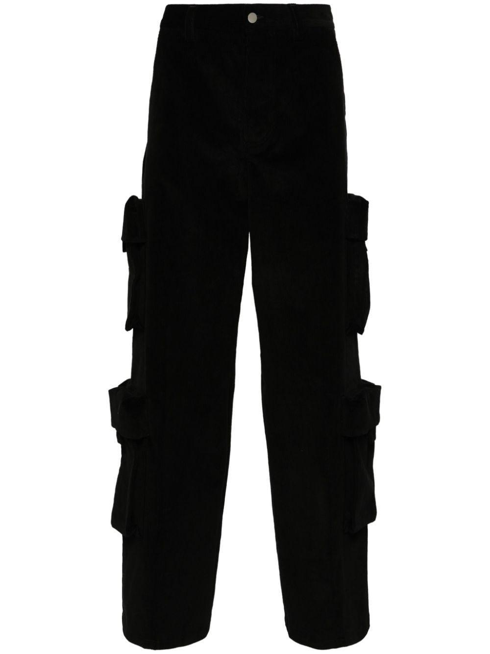 Mid-rise Corduroy Cargo Trousers In Black Product Image