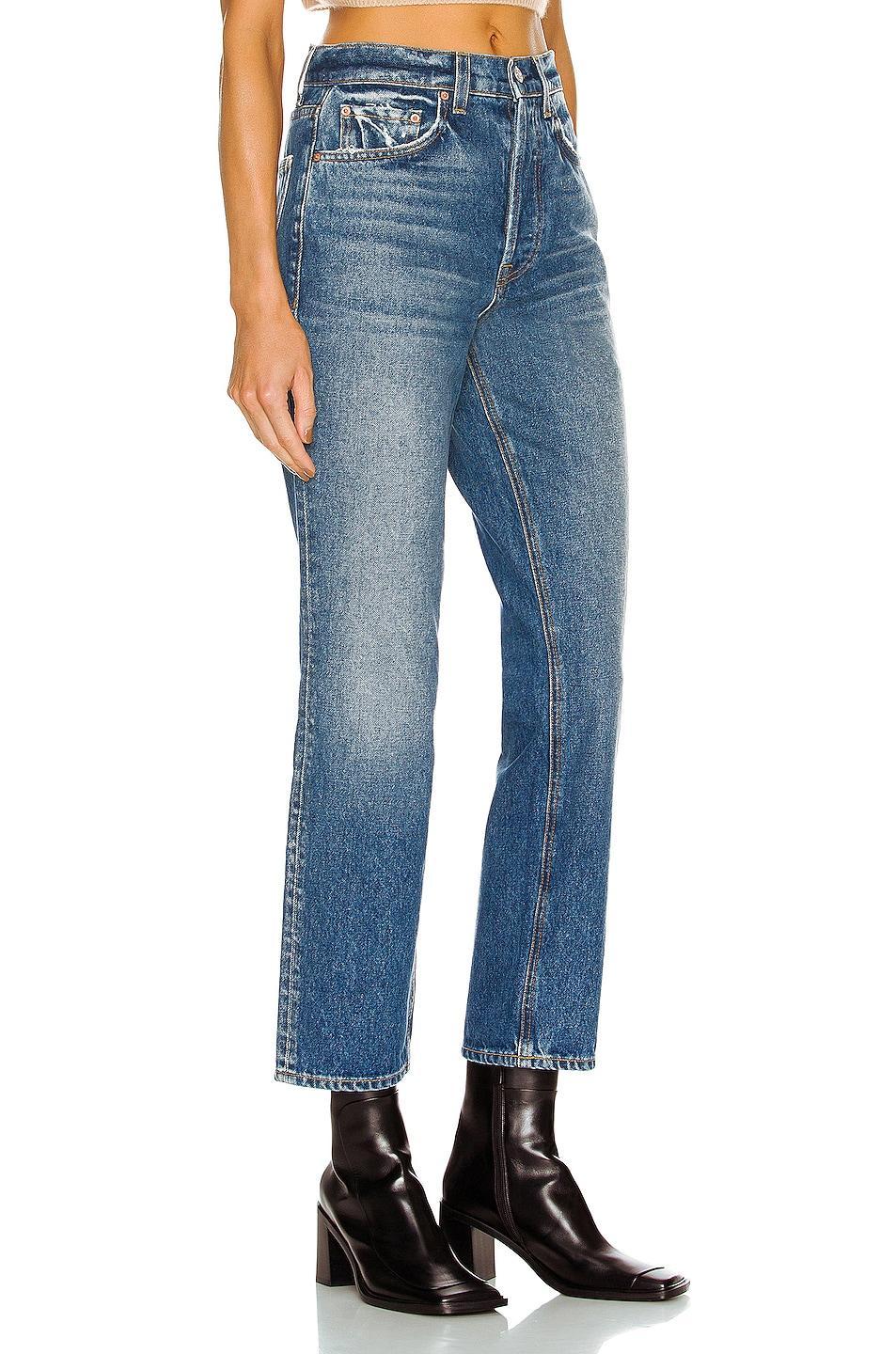 GRLFRND Cassidy High Rise Straight in Tribeca - Blue. Size 30 (also in 31). Product Image