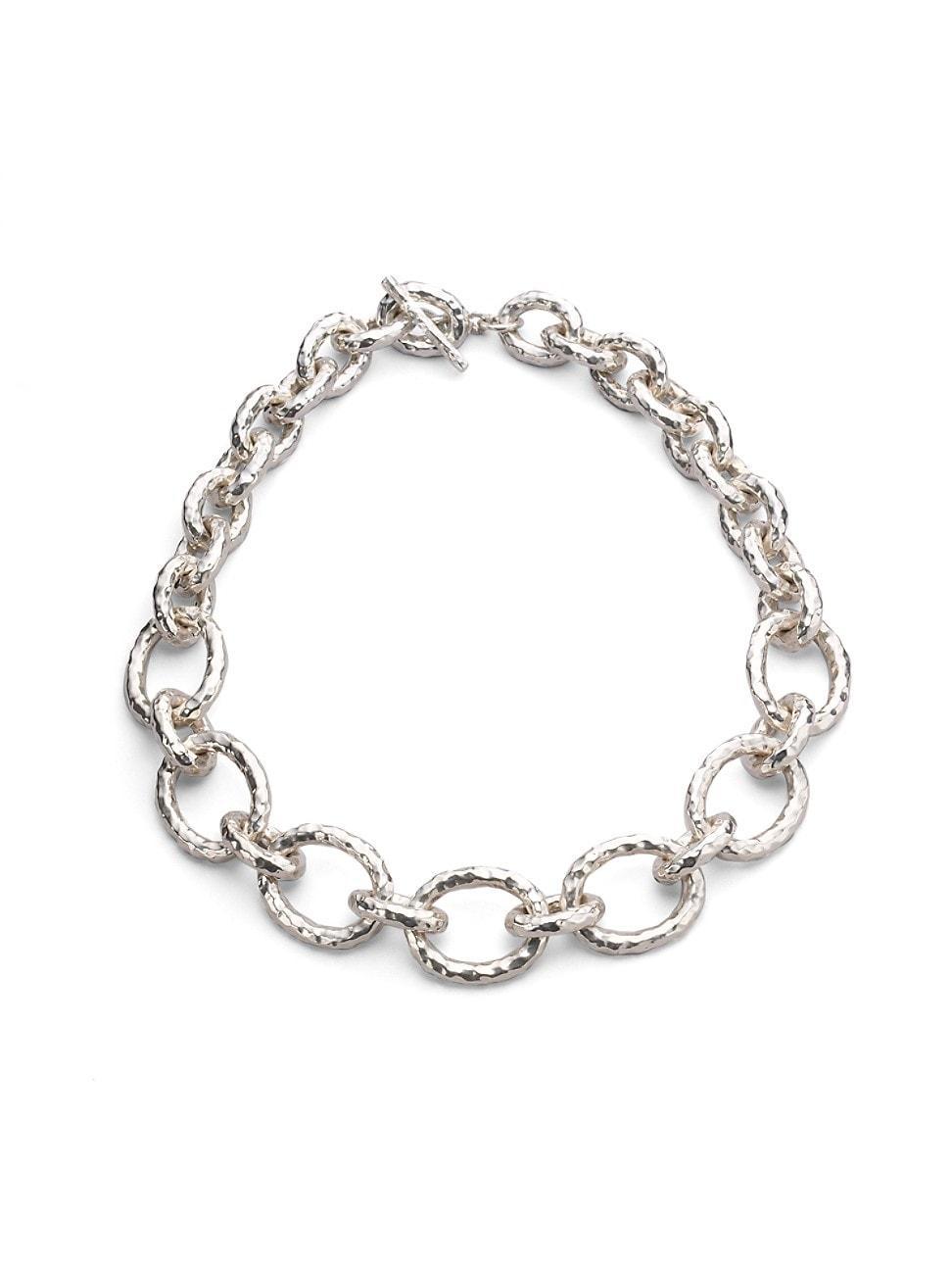 Womens Classico Short Sterling Silver Hammered Bastille Chunky Link Necklace Product Image