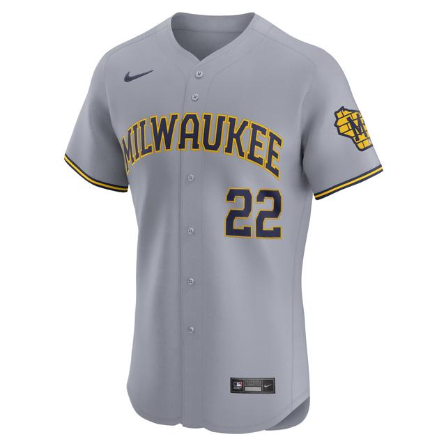 Nike Mens Christian Yelich Gray Milwaukee Brewers Road Elite Player Jersey - Gray Product Image