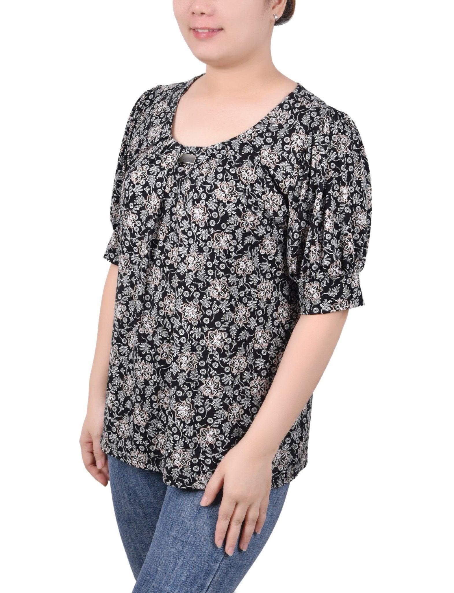 Short Sleeve Balloon Sleeve Top - Petite Product Image