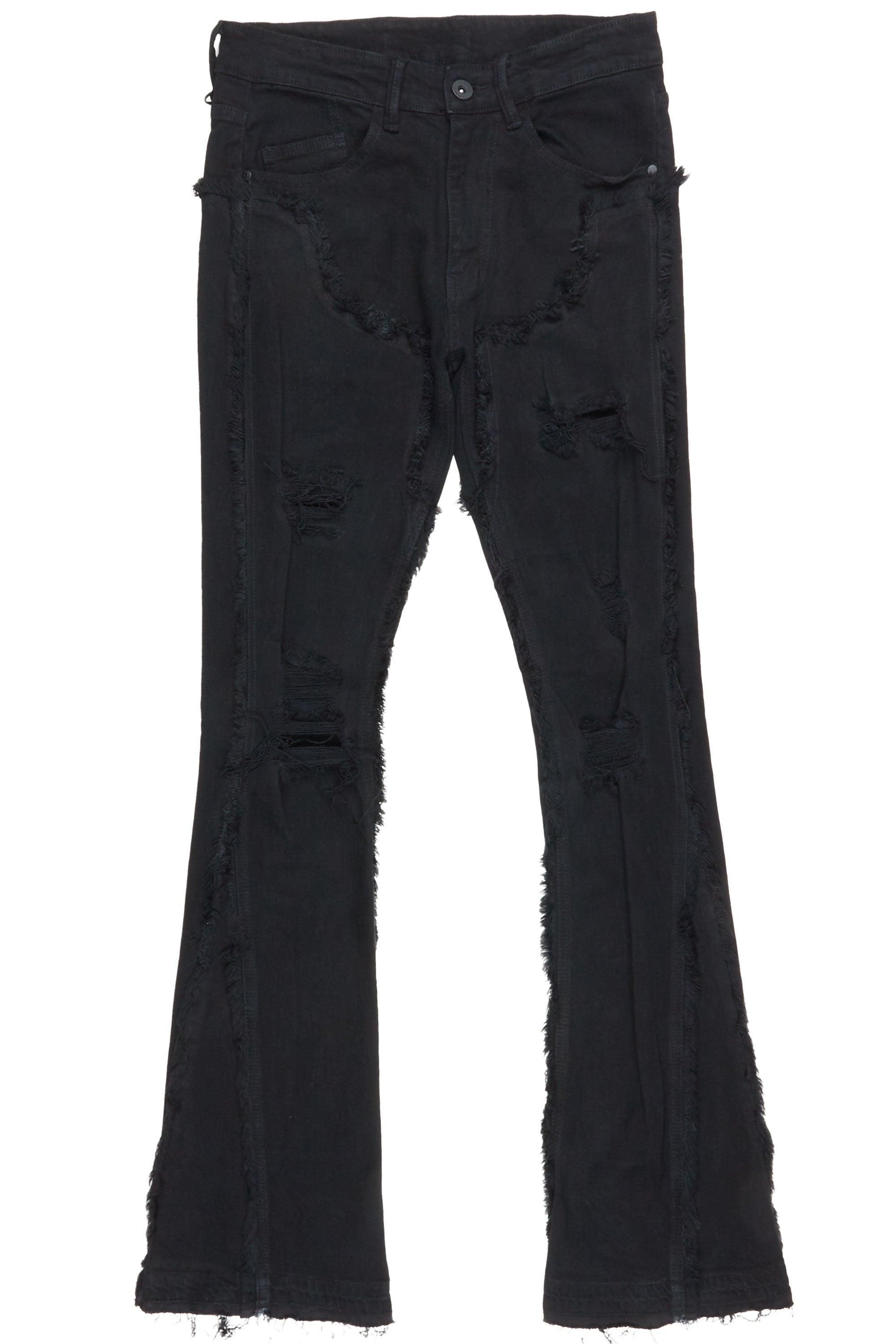 Falcko Jet Black Stacked Flare Jean Male Product Image