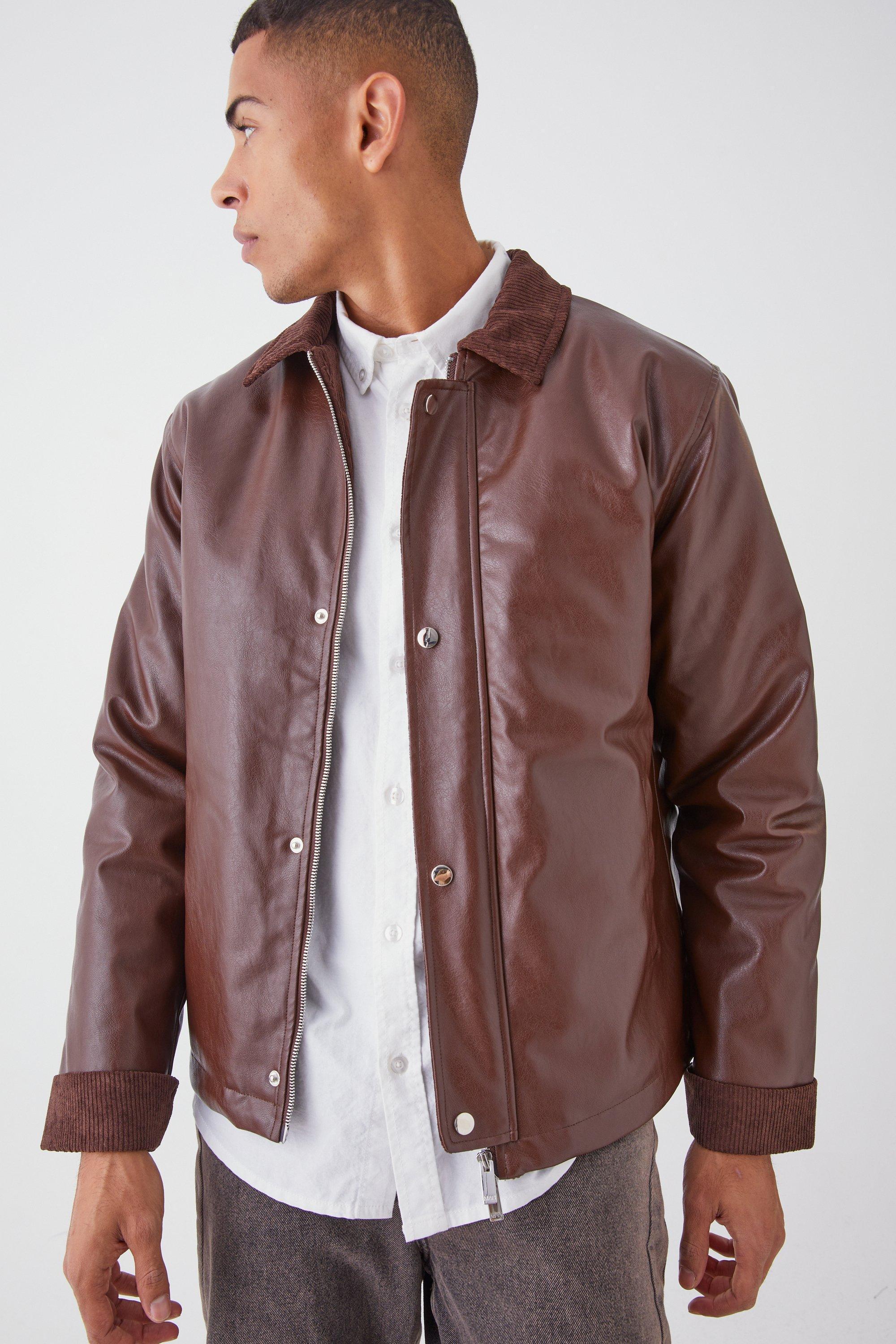 Pu Harrington With Cord Trims | boohooMAN USA Product Image