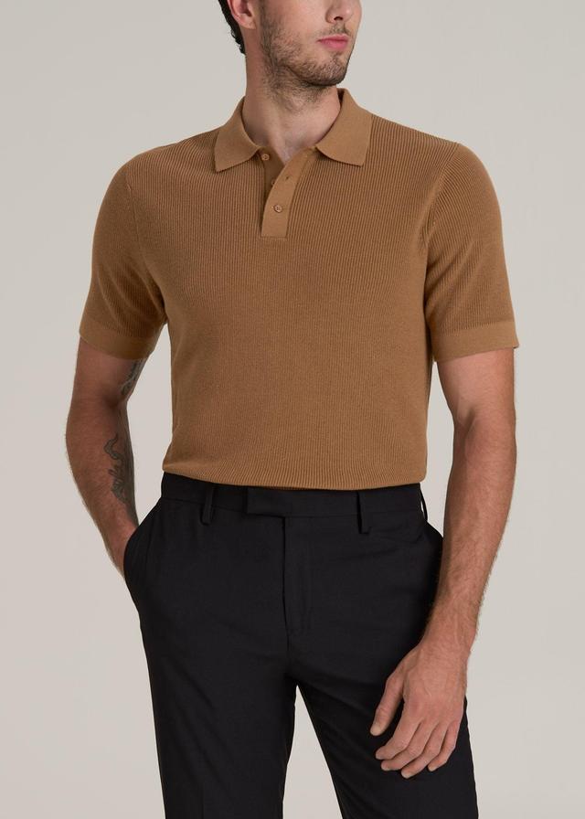 Purl Knit Tall Men's Polo Sweater in Camel Male Product Image