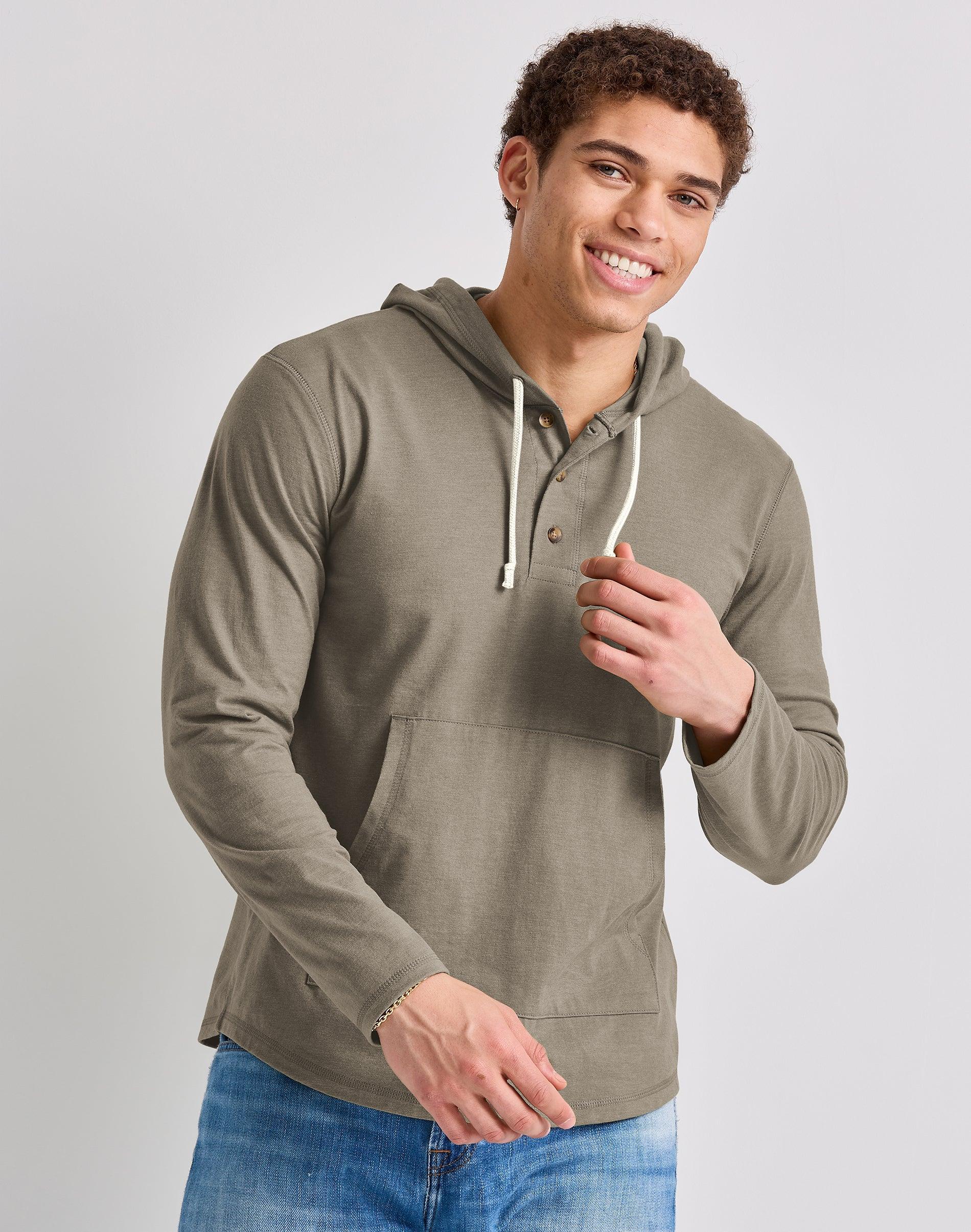 Hanes Originals Mens Tri-Blend Henley Hoodie Red River Clay Heather M Product Image