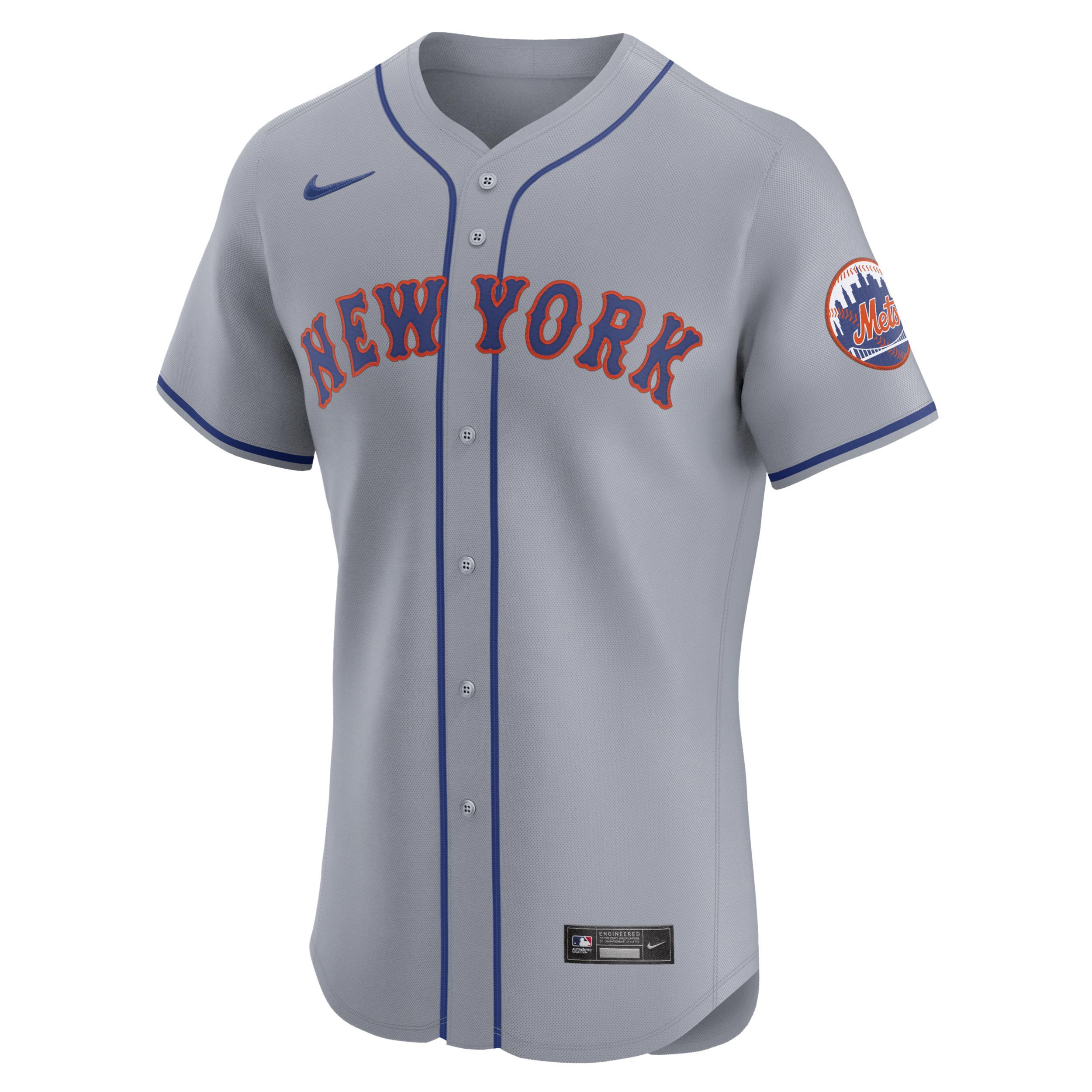 Nike Mens Gray New York Mets Road Vapor Premier Elite Patch Jersey - Gray Product Image