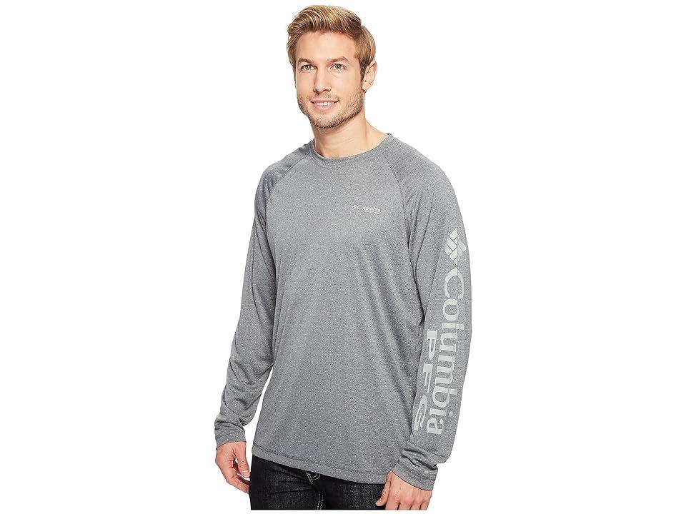 Columbia Men's Terminal Tackle Heather LS Shirt Cool Grey Heather / Vivid Blue Logo Product Image