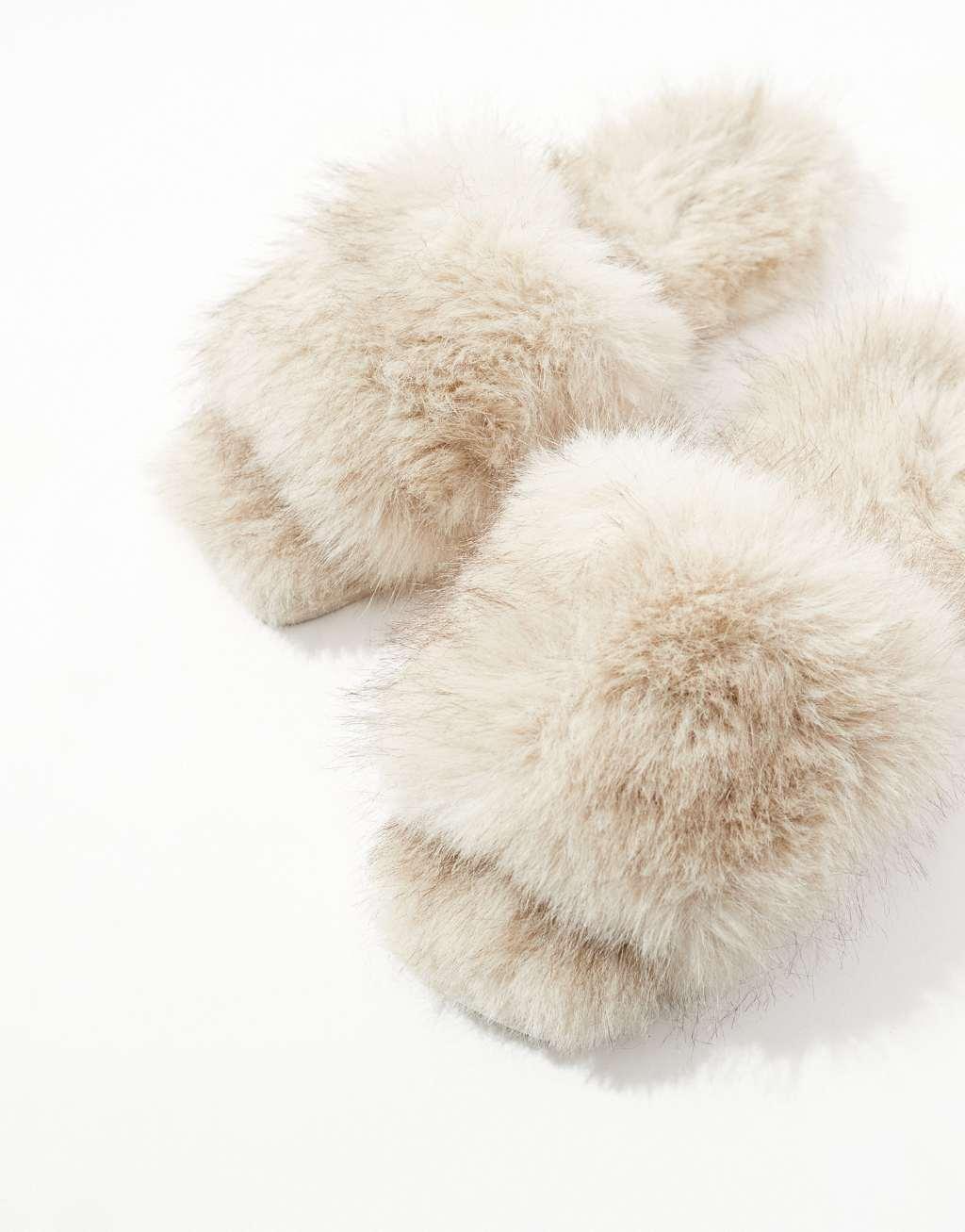 ASOS DESIGN Ziva tipped faux fur mule slippers in cream Product Image