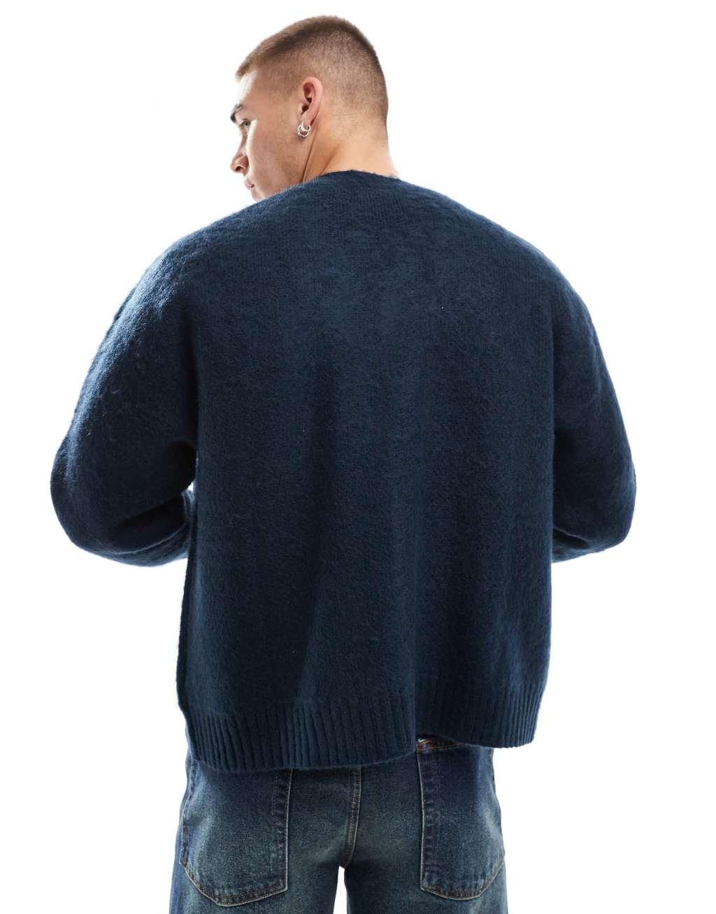 Cotton On boxy fit knitted cardigan in navy Product Image