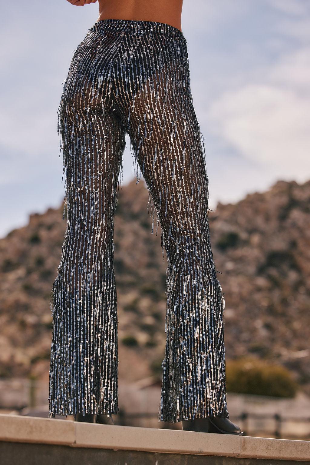 Vega Black Fringe Sequin Pants Product Image