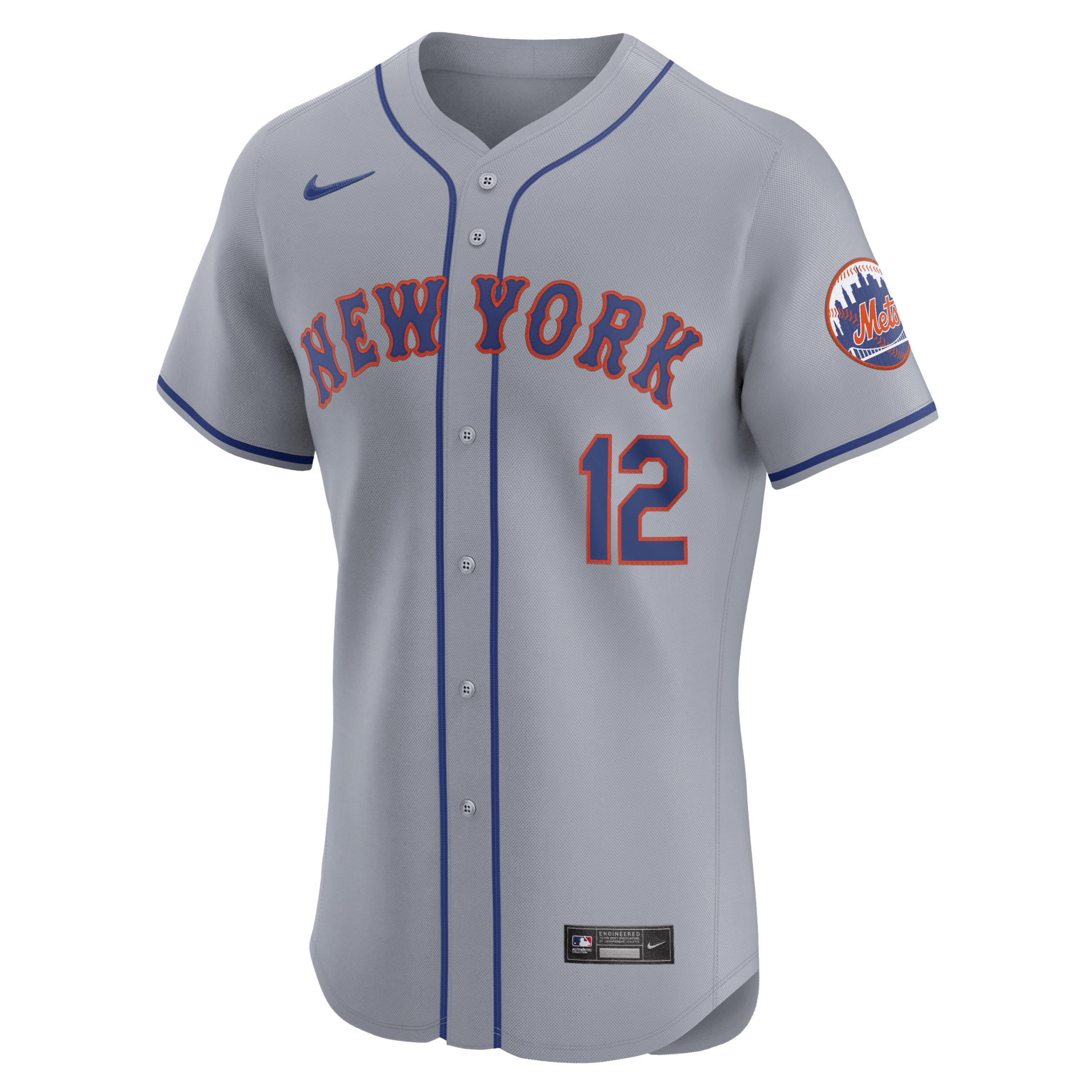 Nike Mens Francisco Lindor Gray New York Mets Road Elite Player Jersey - Gray Product Image