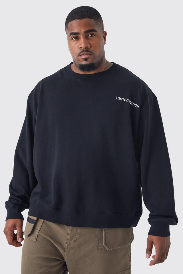 Mens Black Plus Oversized Boxy Loopback Sweatshirt, Black Product Image