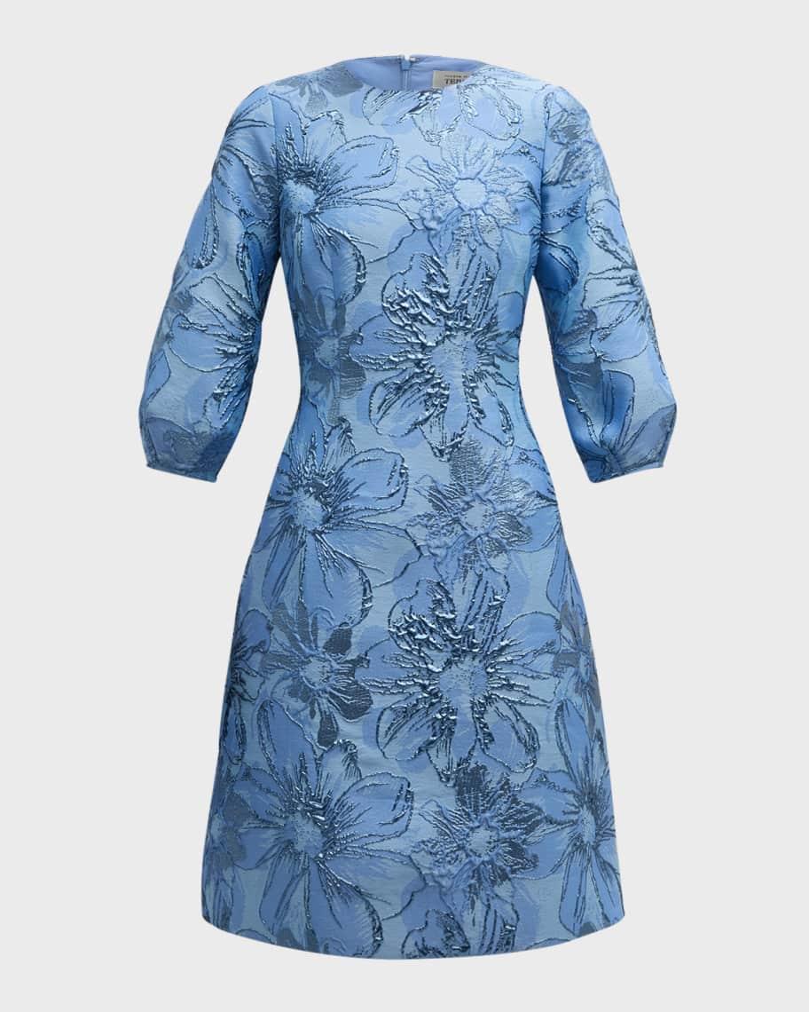 Blouson-Sleeve Metallic Jacquard Midi Dress Product Image