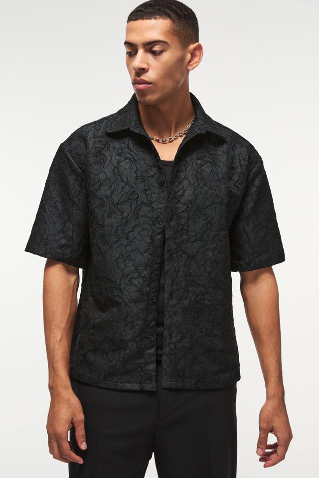 Oversized Short Sleeve Floral Jacquard Shirt | boohooMAN USA Product Image