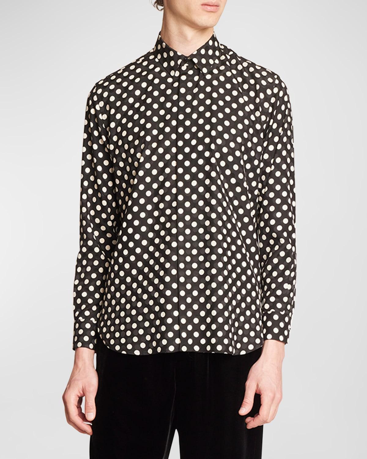 Saint Laurent Tonal Pattern Silk Button-Up Shirt Product Image