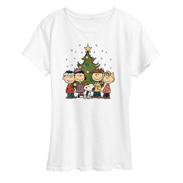 Plus Peanuts Christmas Group Graphic Tee, Womens White Product Image