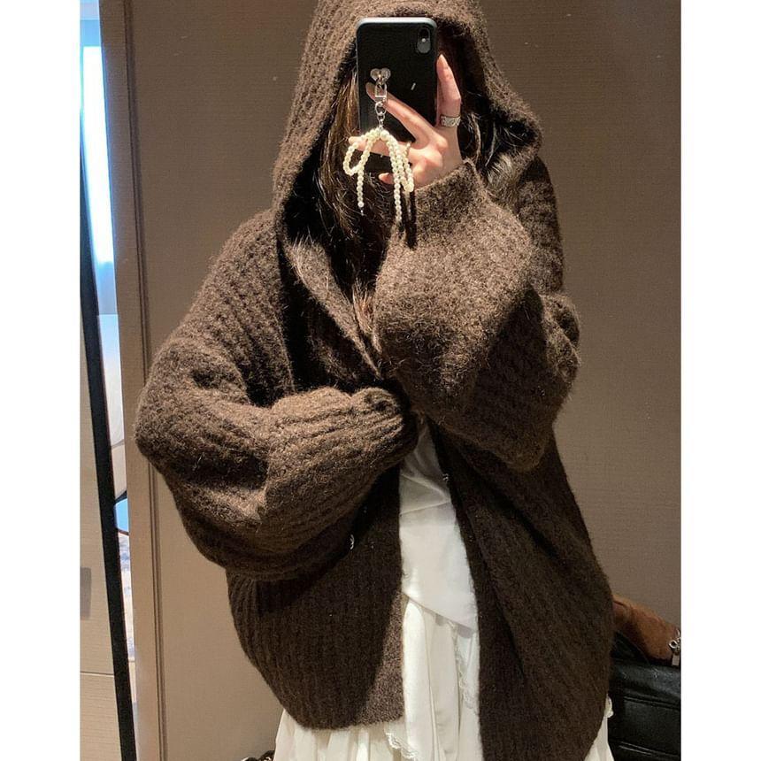 Plain Hooded Open Front Cardigan Product Image