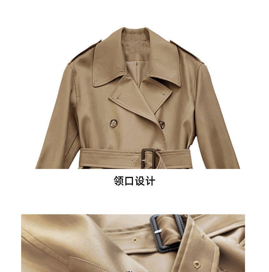 Plain  Double-Breasted Cropped With Belt Long-Sleeve Jacket Product Image