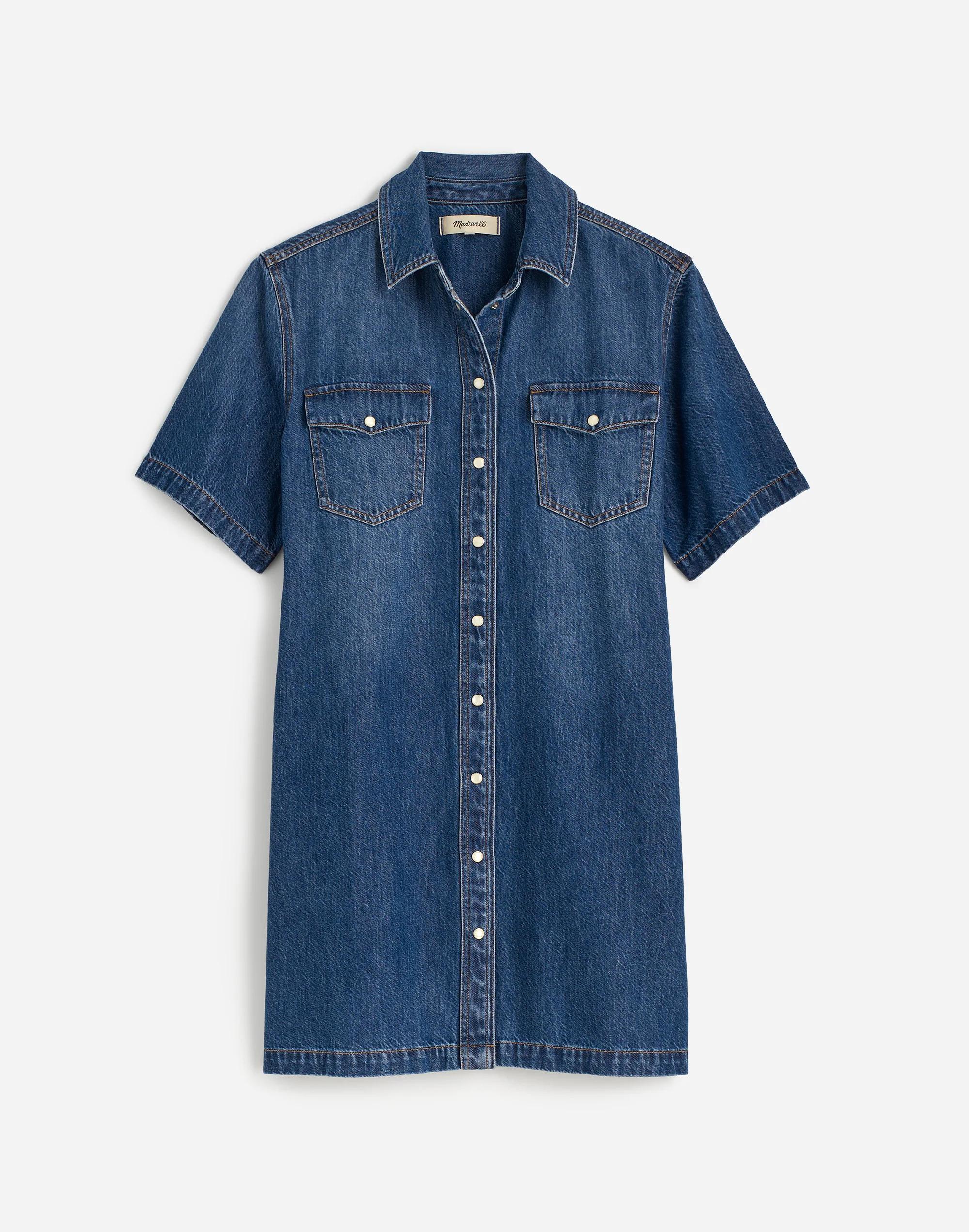 Denim Oversized Short-Sleeve Shirtdress in Santee Wash Product Image