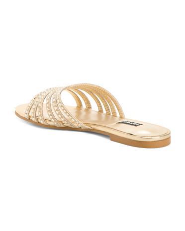 Lace Embellished Strap Flat Sandals for Women | Textile/Man-Made Sole/Metal Product Image