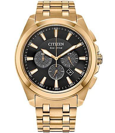 Men's Citizen Eco-DriveÂ® Classic Gold-Tone Chronograph Watch with Black Dial (Model: Ca4512-50E) Product Image