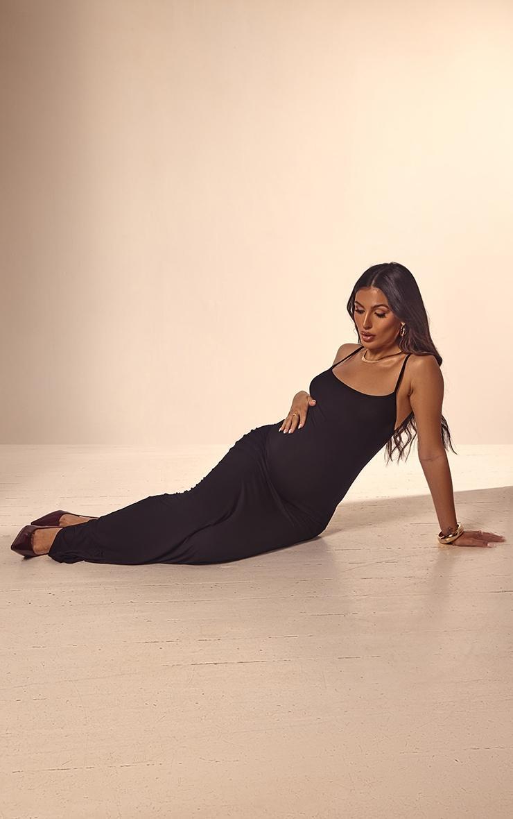 Maternity Black Jersey Strappy Maxi Dress Product Image