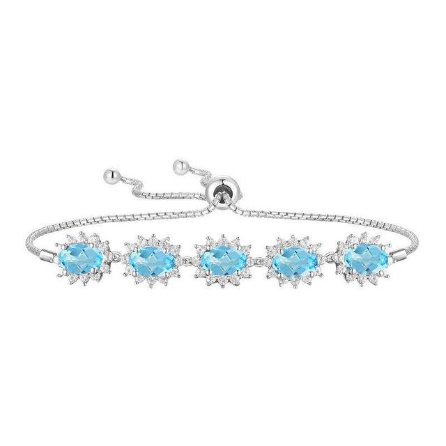 Sterling Silver Blue Topaz & Lab-Created White Sapphire Bolo Bracelet, Womens Product Image