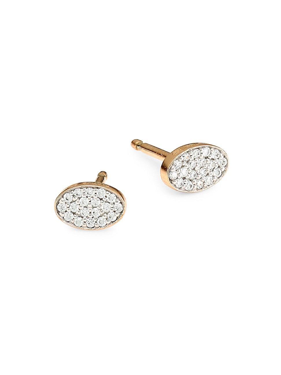 Womens Sequin 18K Rose Gold & Diamond Stud Earrings Product Image