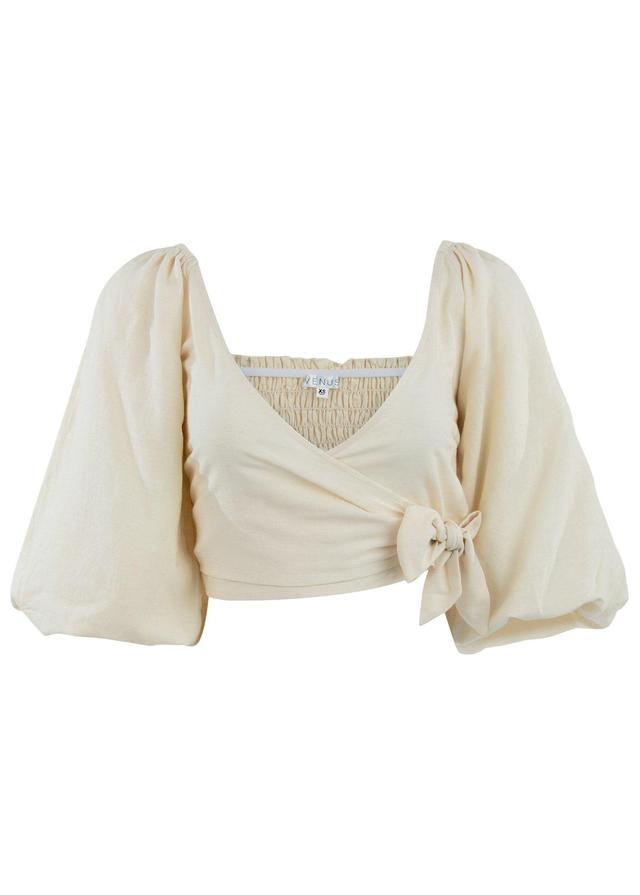 Linen Wrap Top - Cream Product Image