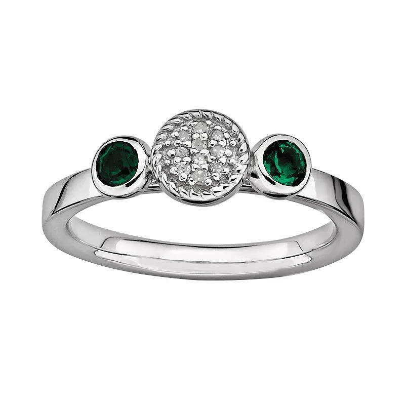 Stacks & Stones Sterling Sterling Silver Lab-Created Emerald & Diamond Accent Stack Ring, Womens Green Product Image