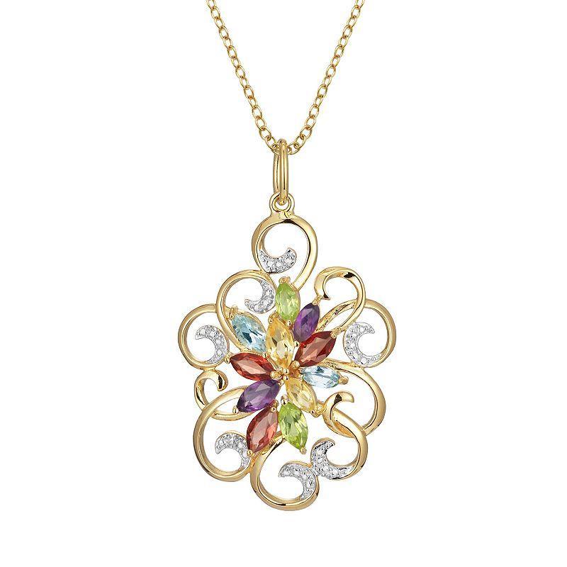 18k Gold Over Silver Gemstone and Diamond Accent Scrollwork Pendant, Womens Multicolor Product Image