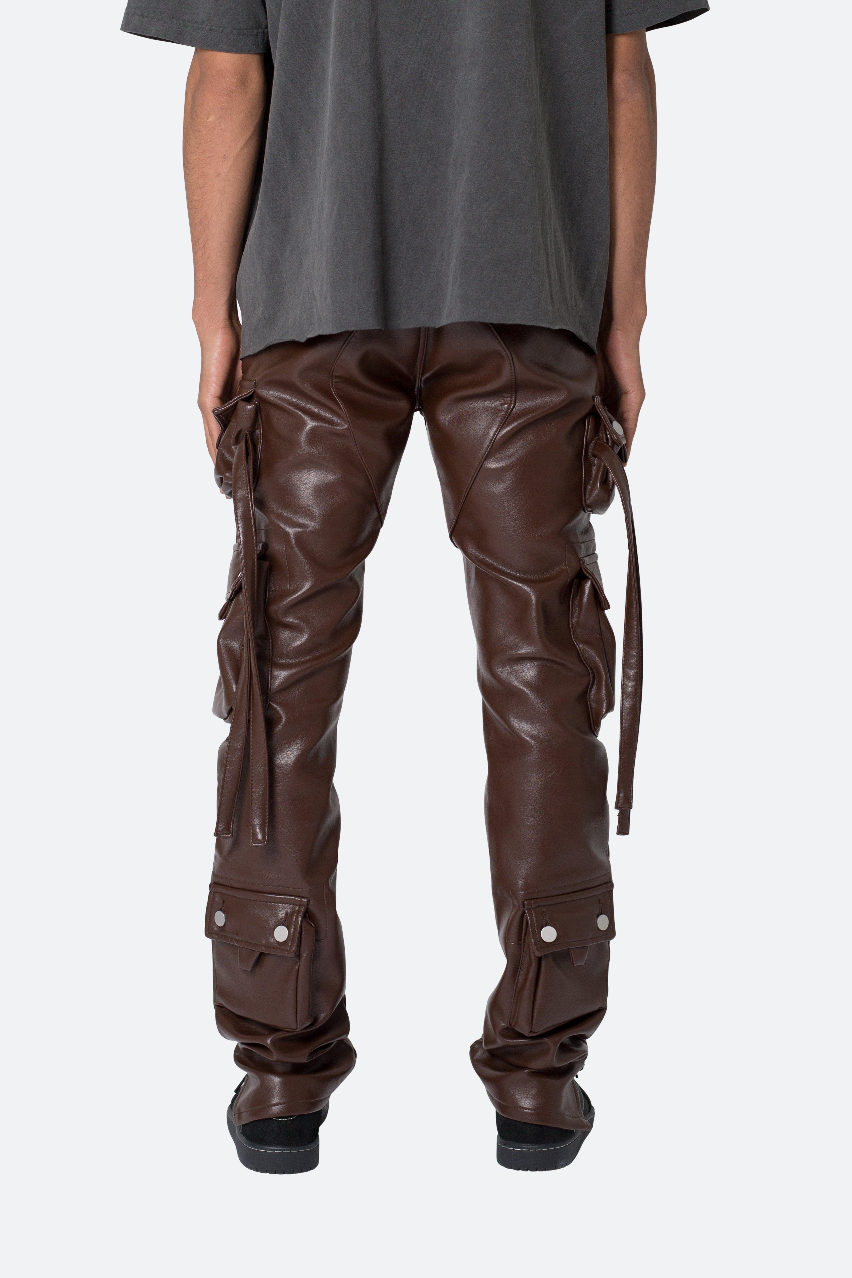 D152 Leather Cargo Pants - Brown Product Image