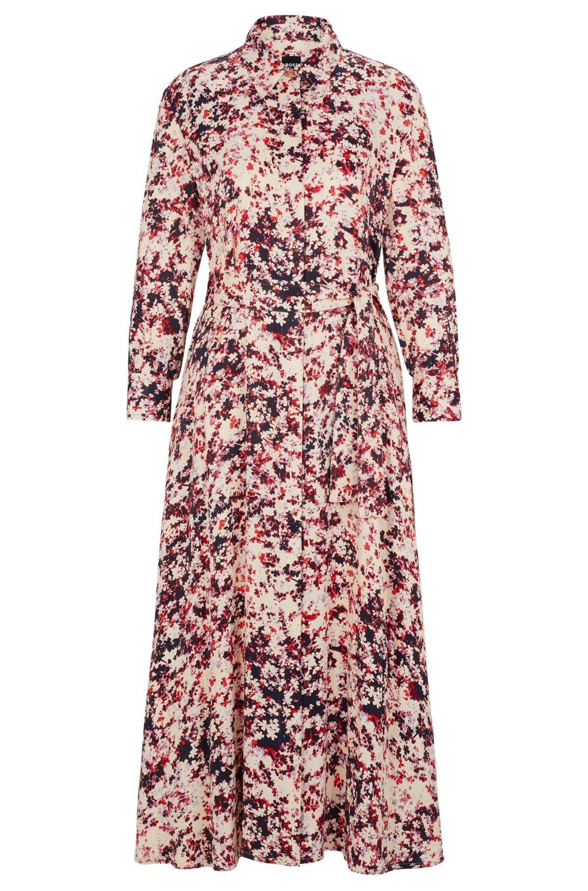 Long-sleeved shirt dress in floral-print satin Product Image