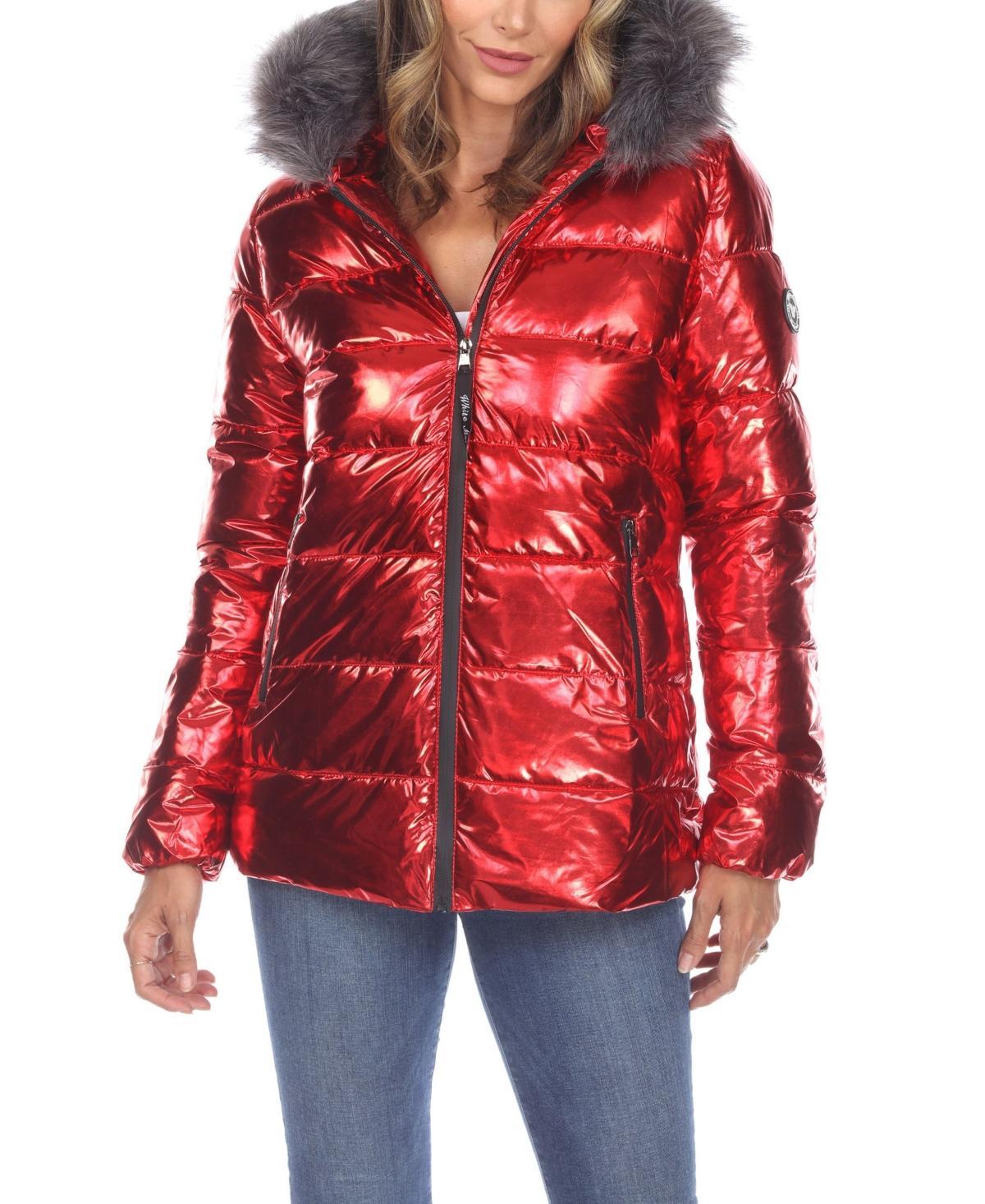 Womens Metallic Puffer Coat With Hoodie Product Image