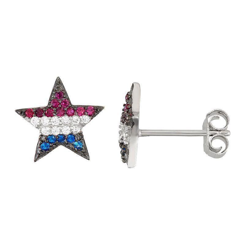 Sterling Silver Cubic Zirconia, Lab-Created Blue Spinel & Pink Sapphire Star Stud Earrings, Womens, Multicolor Product Image