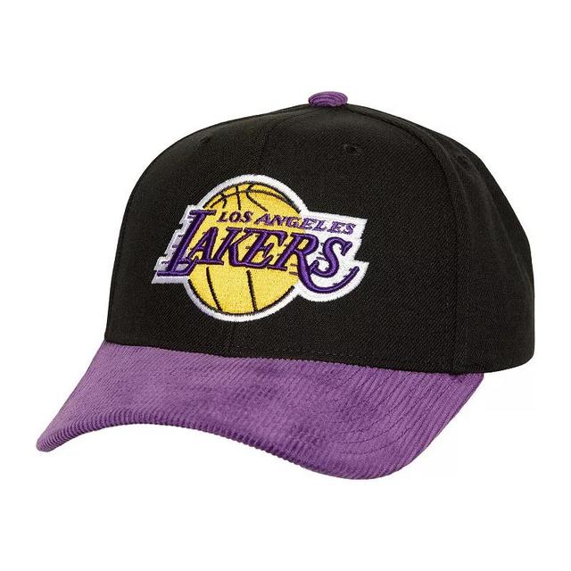 Mens Mitchell & Ness Black Distressed Los Angeles Lakers Corduroy Pro Crown Adjustable Hat Product Image