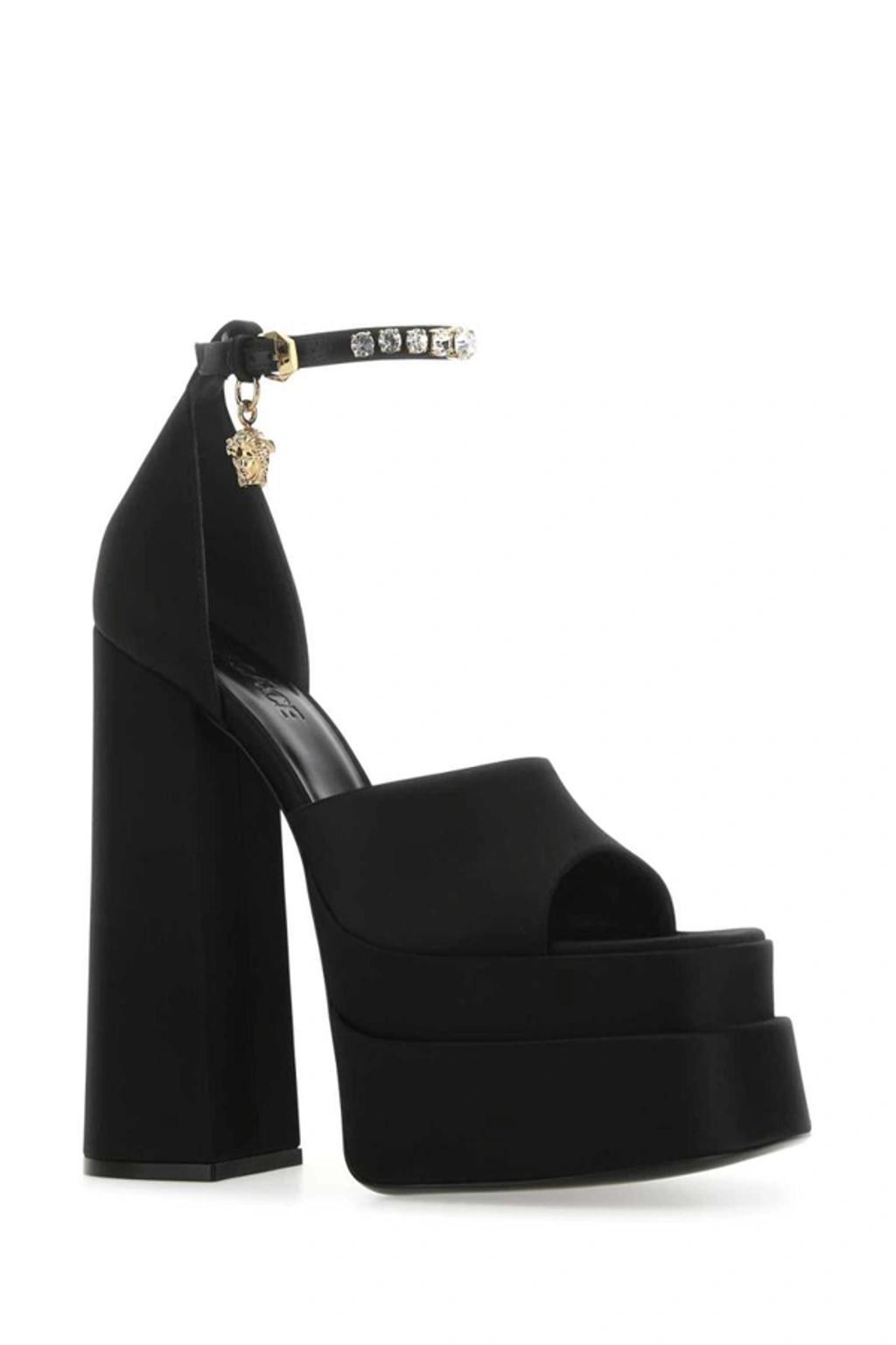 Satin Platform Sandals In Black Product Image