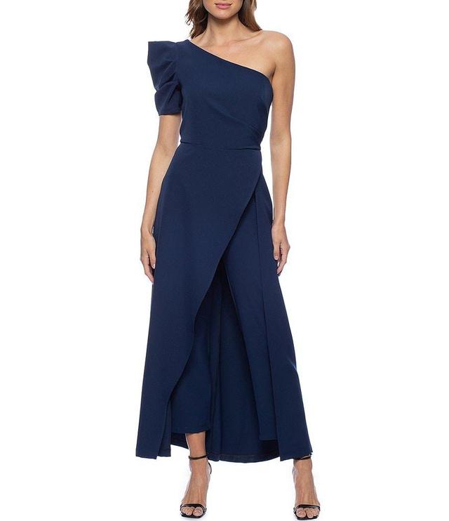 Marina Scuba Crepe One Shoulder Puff Sleeve Overlay Skirt Jumpsuit Dress Product Image