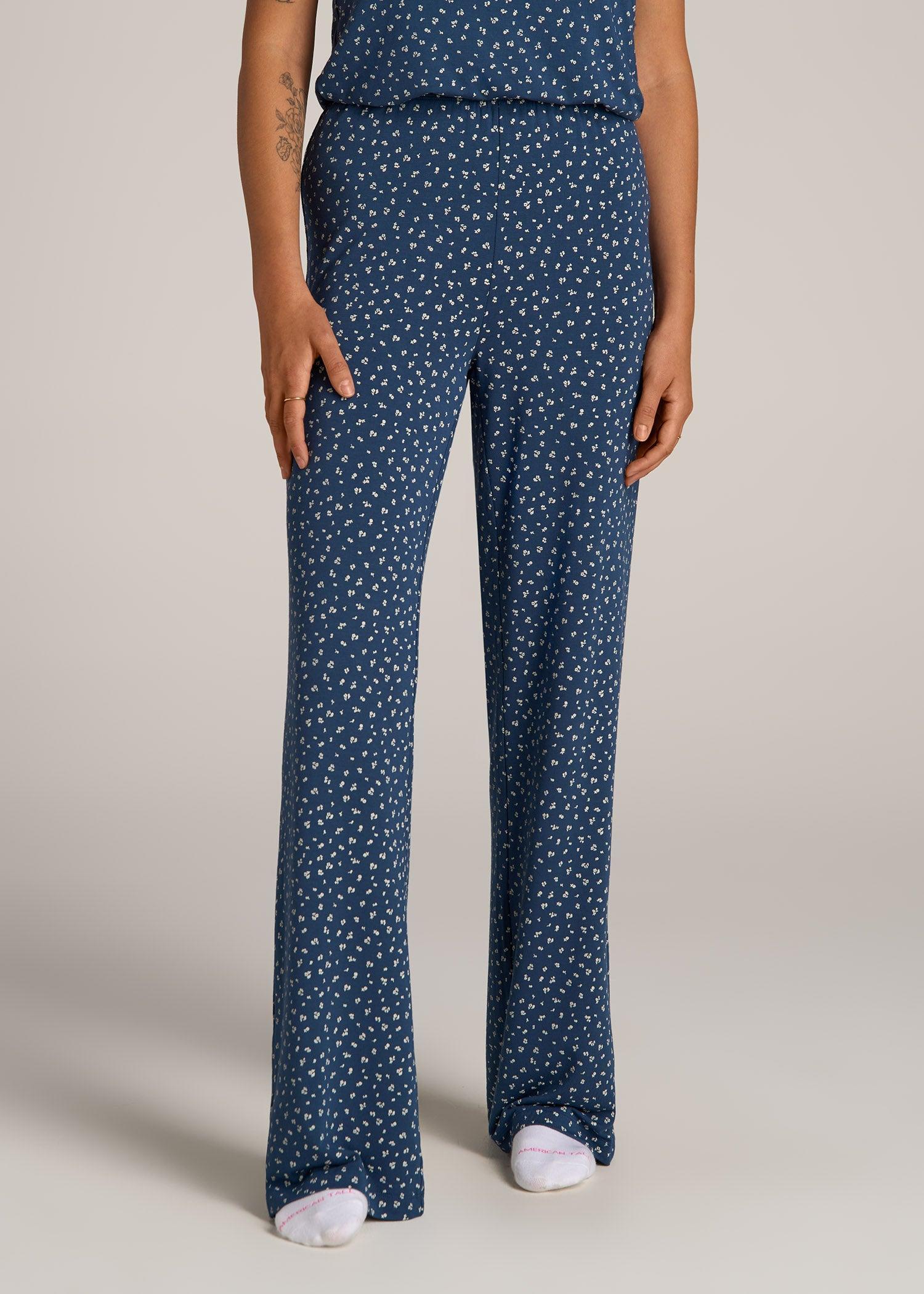 Wide Leg Women's Tall Pajama Pants in Blue Ditsy Floral Print Female Product Image